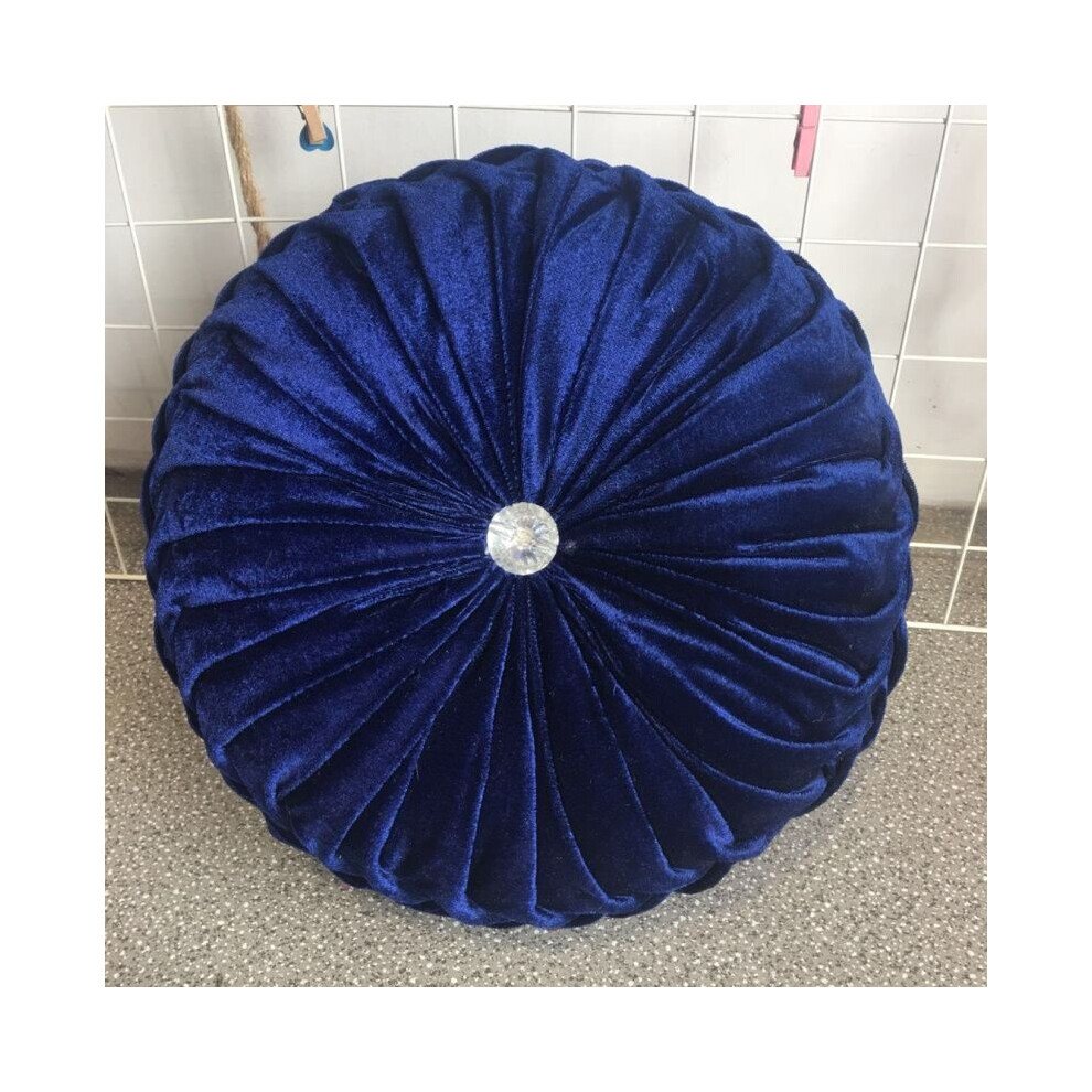 (Navy Blue) Couch Back Pad Floor Home Round Velvet Pumpkin Cushion Tatami Seat Sofa Pillow