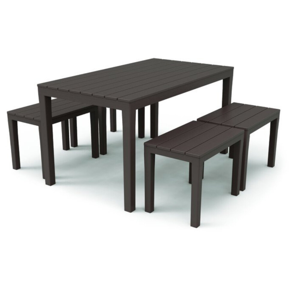 Large Garden Weatherproof Dining Table & 4 Benches Set