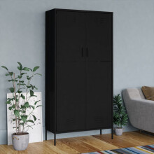 vidaXL Wardrobe Black Steel Bedroom Hanger Organiser Clothing Storage Cabinet
