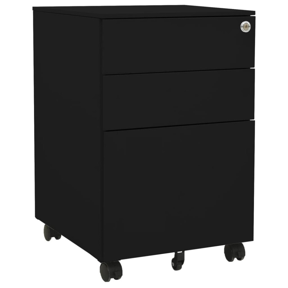 vidaXL Mobile File Cabinet Black Steel Office Storage Organiser Filing Cabinet