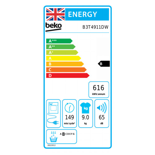 Beko Beko B3T4911DW 9kg Condenser Tumble Dryer with Sensor Programmes 1
