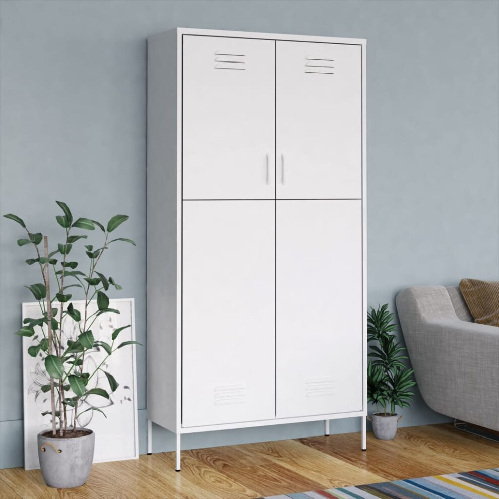 Vidaxl Wardrobe Steel Bedroom Hanger Organiser Clothing Storage Cabinet White