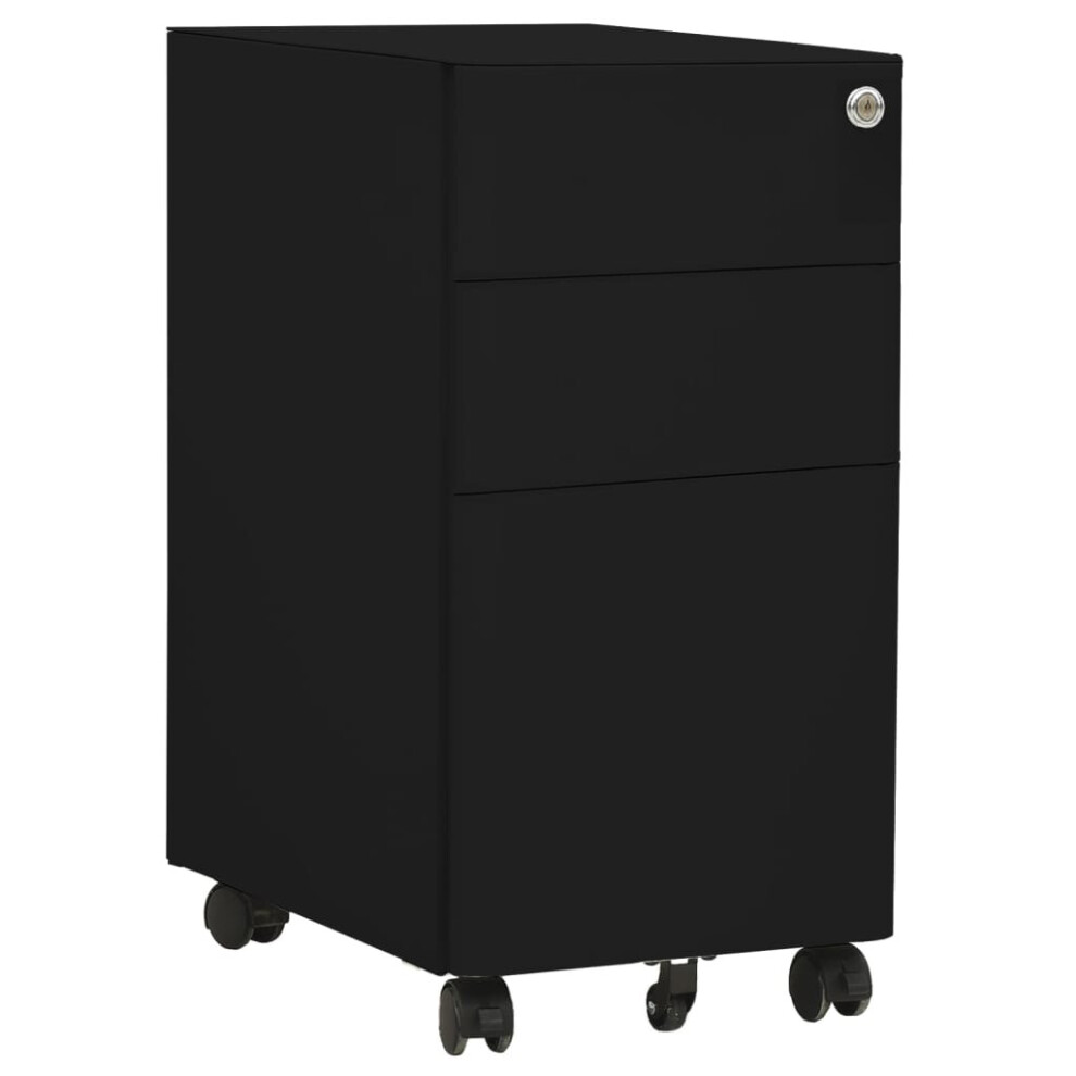 vidaXL Mobile File Cabinet Black Steel Modern Office Storage Filing Cabinet