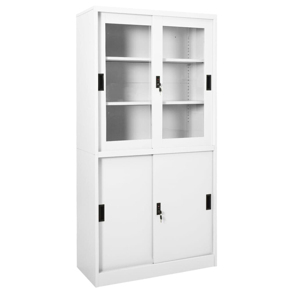 Vidaxl White Office Cabinet With Sliding Door Steel Filing Storage Cabinet