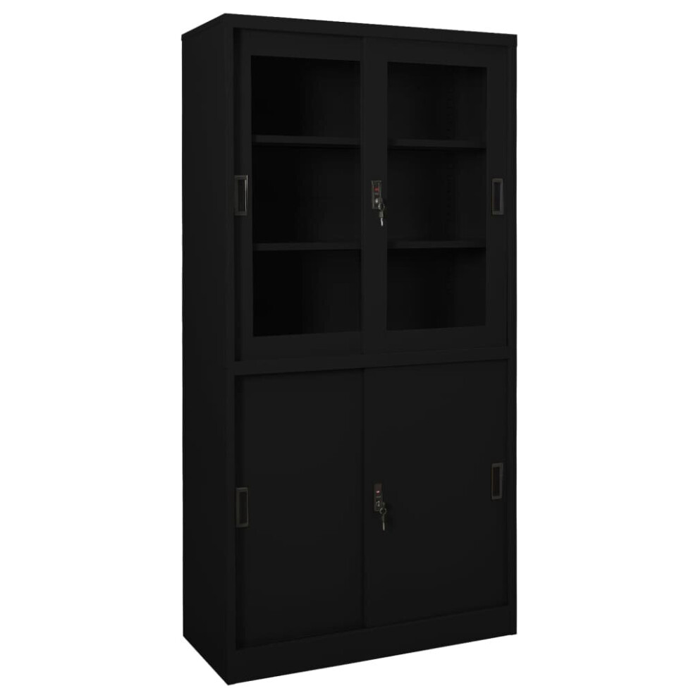 vidaXL Office Cabinet With Sliding Door Black Steel Filing Storage Cabinet