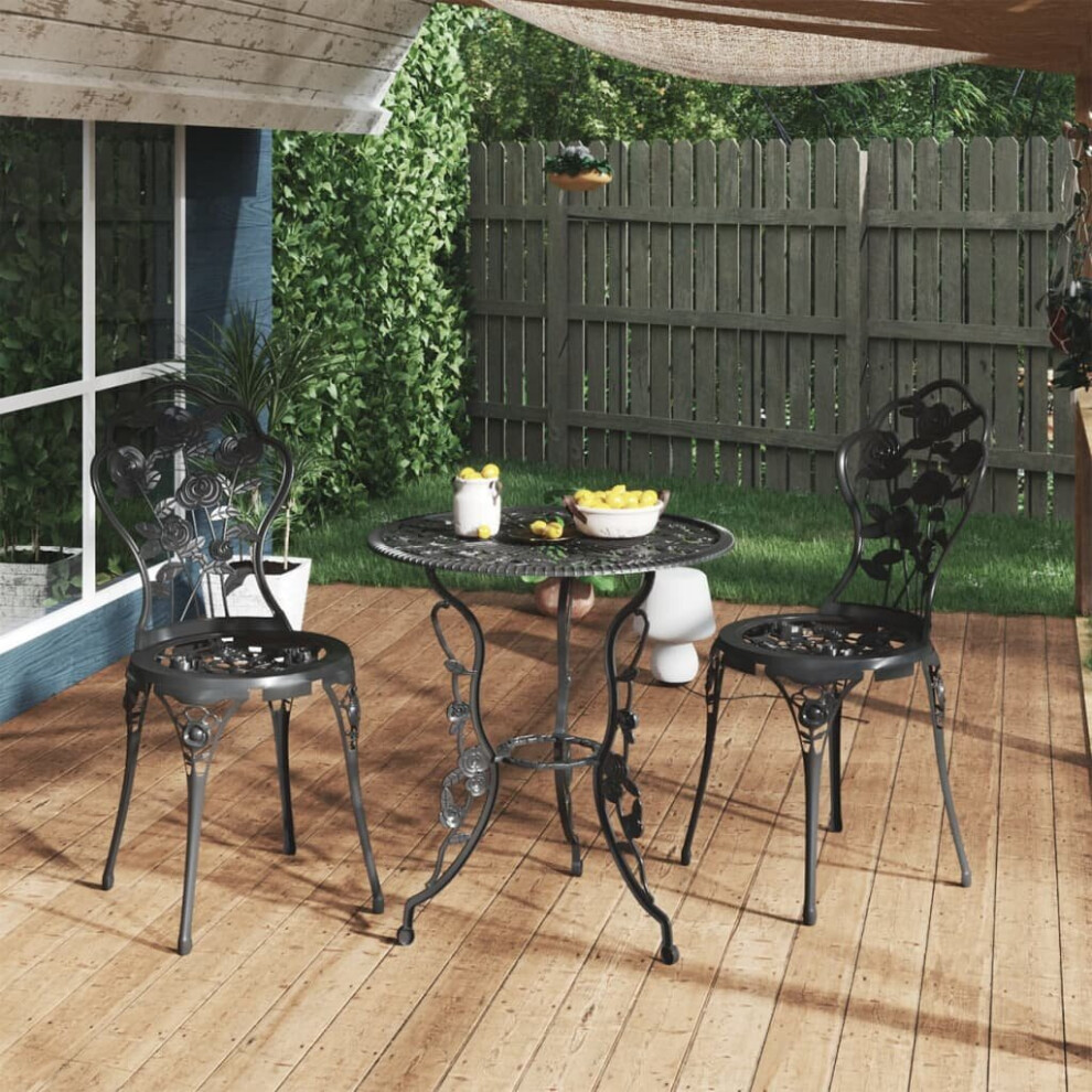 vidaXL Bistro Set 3 Piece Cast Aluminium Black Patio Balcony Table and Chair