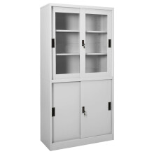vidaXL Office Cabinet with Sliding Door Light Grey Steel File Storage Cabinet