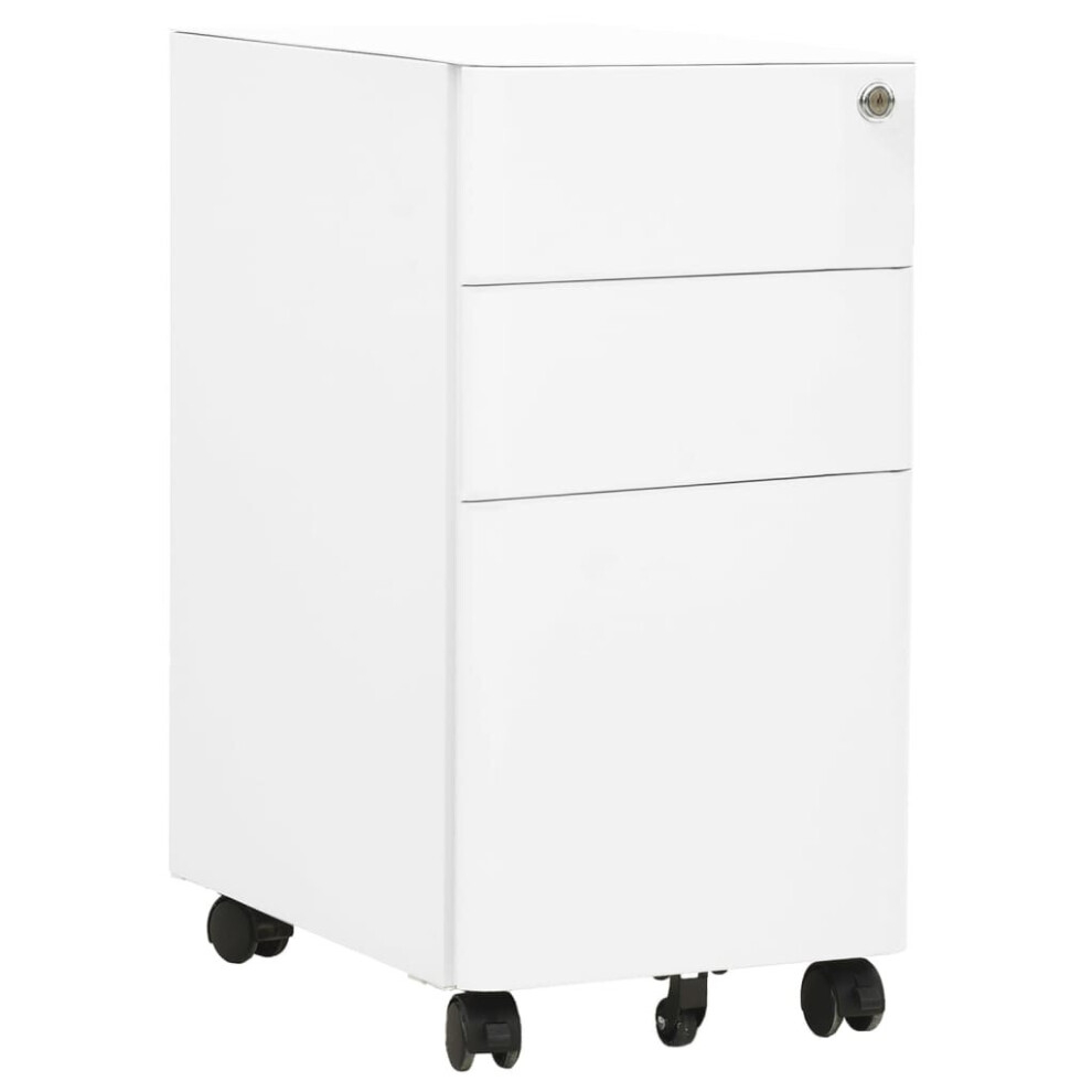 vidaXL Mobile File Cabinet White Steel Modern Office Storage Filing Cabinet