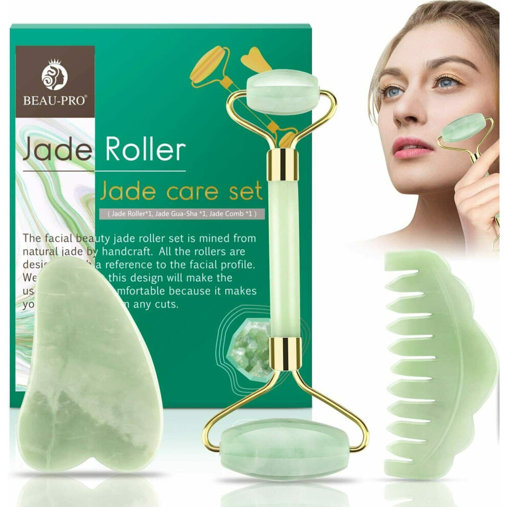Sesamegate Jade Roller For Gua Sha Scraper Massage Set, Face & Neck Massager