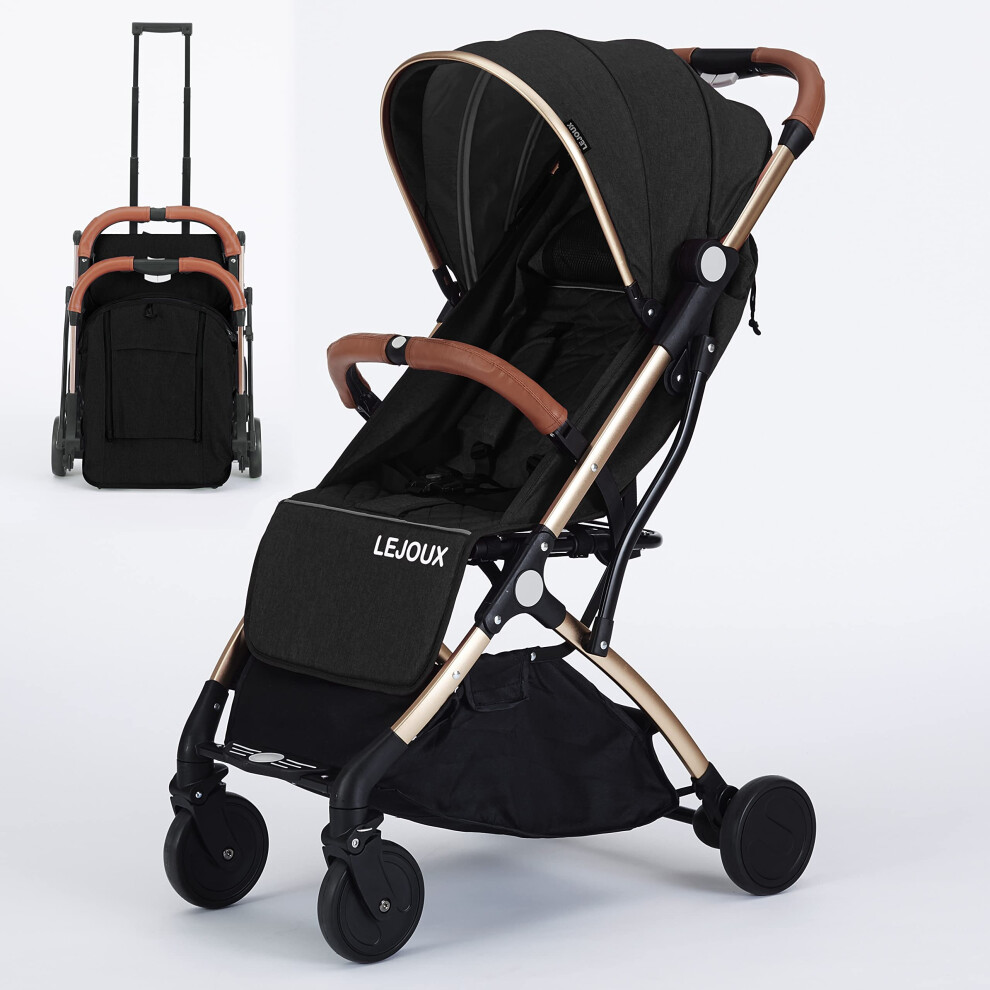 Baby Pushchair Stroller– Lightweight Foldable Travel Buggy with 5-Point Harness, Adjustable Seat Back and Oversize Basket Folds with 1 Hand (Black)