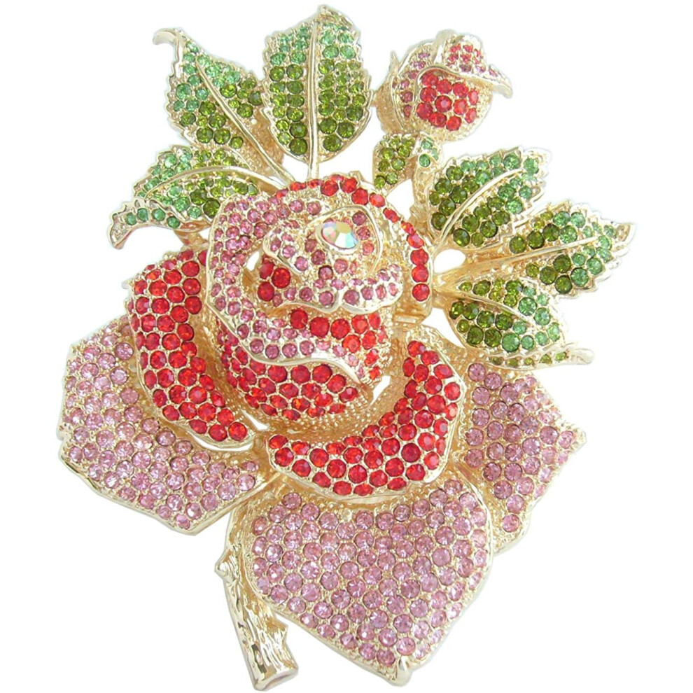 Sindary Gorgeous 5.32" Big Rose Flower Brooch Pin Pendant Austrian Crystal UKB2994