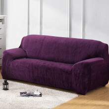 (Dark Purple, 4 Seater) 1-4 Seat Velvet Thick Plush Easy Fit Sofa Slipcover Stretch Protector Soft Cover