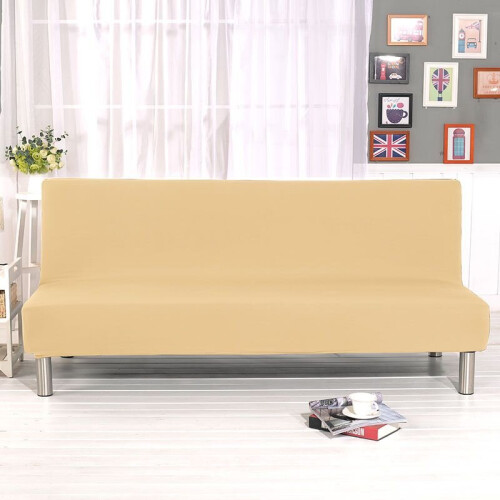(Beige, Large) Elastic Solid Sofa Cover Folding Armless Fabric Futon Cover Replacement