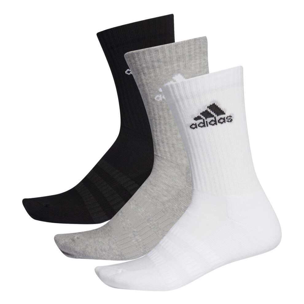 (Adidas-Cushion-Crew-3 Pairs, Grey/White/Black) Adidas Cushioned Crew Socks 3 Pairs