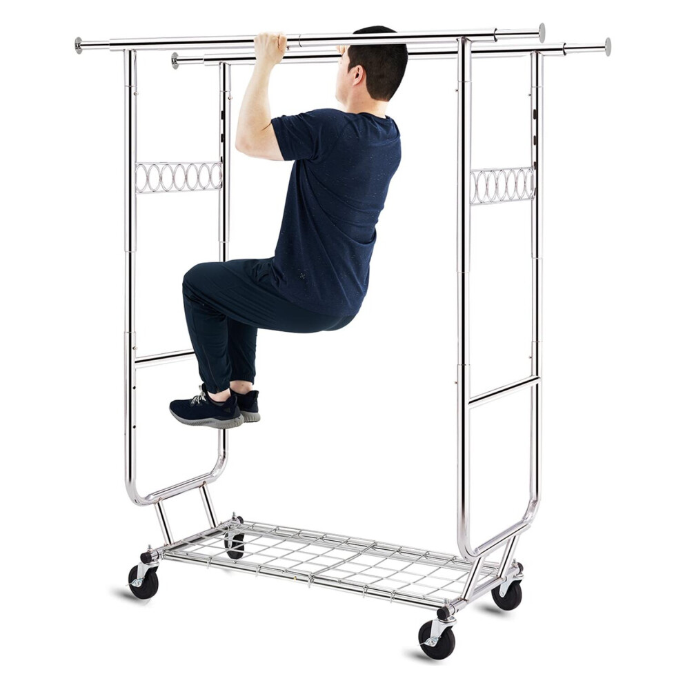 HOKEEPER Double Clothing Garment Rack with Shelves Capacity 600 lbs Clothing Racks on Wheels Rolling Clothes Rack for Hanging Clothes Heavy Duty Porta