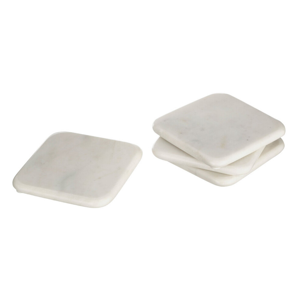 Set of 4 White Square Marble Coasters Cups Mug Mats Dinnerware Worktop Saver Mat