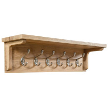 Waverly Oak Coat Rack 6 Hooks Hanger | Wooden Wall Mounted Storage Unit with Shelf in Light Oak Finish