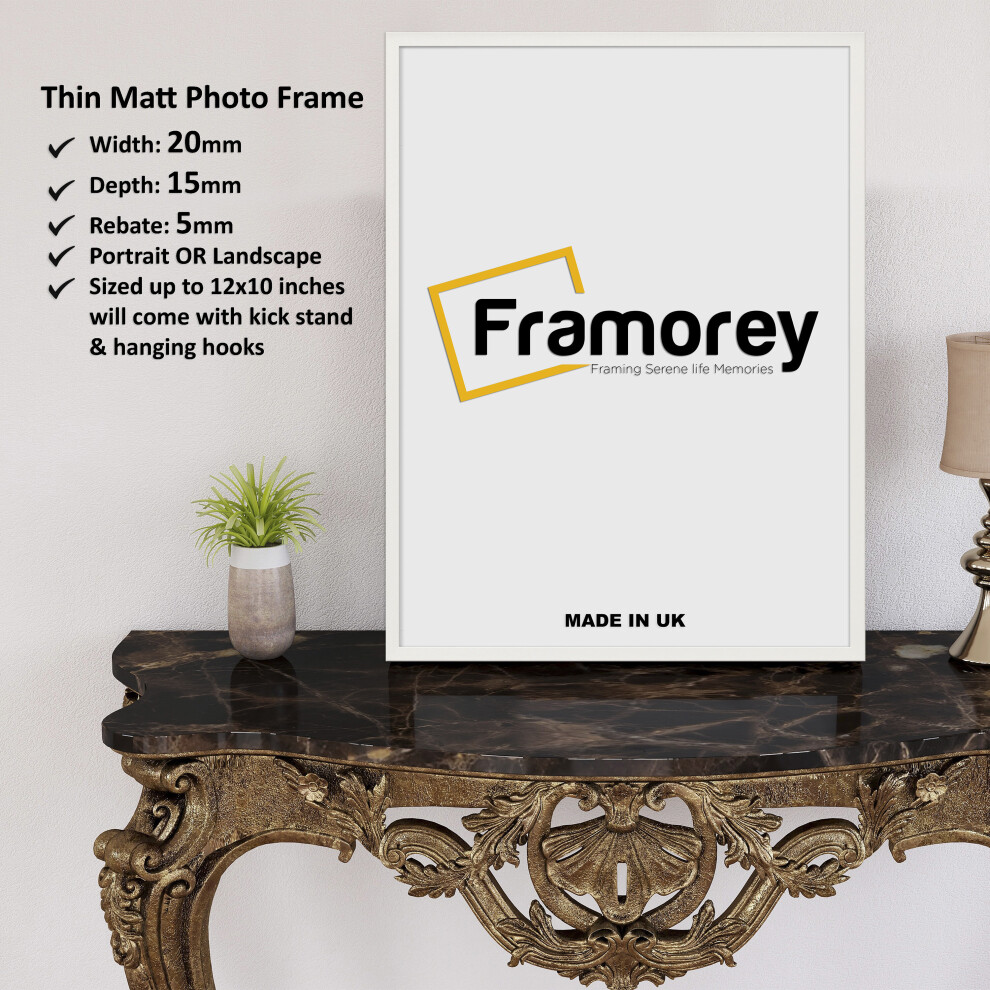 (A2- 594X420MM) Thin Matt White Picture Frame / Wall Art Frames / Flat Wooden Effect Poster Frame