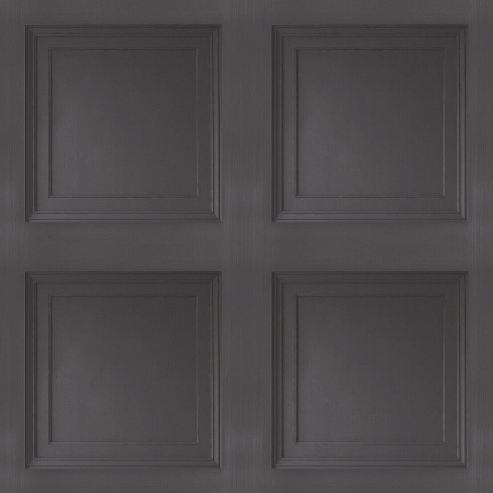 Black Wooden Panel 3D Effect Realistic Square Panelling Flat Wallpaper