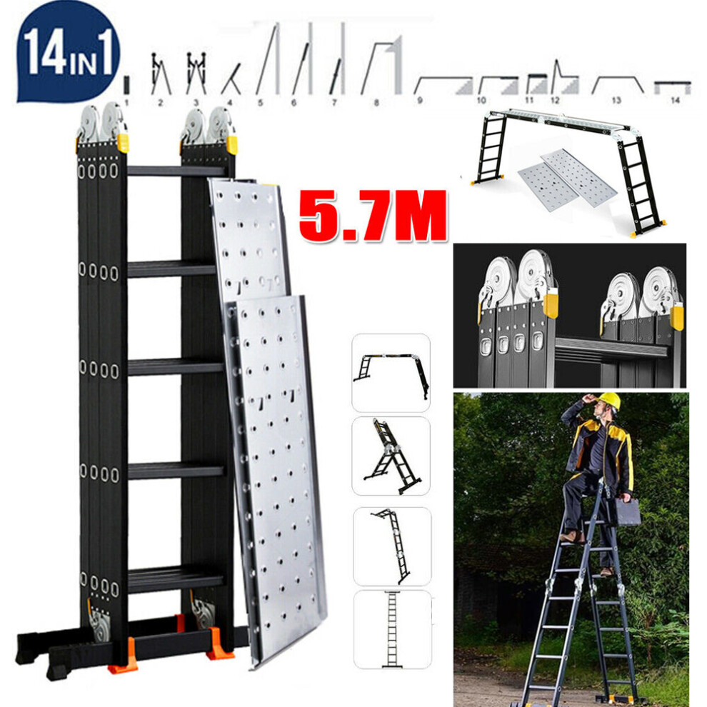 5.7M Multi-Purpose Folding Aluminium Telescopic Ladder With Platform 095728260331