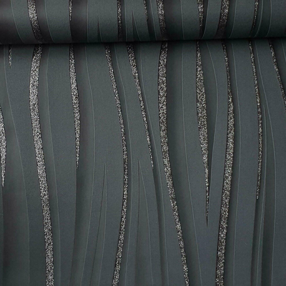 Sparkle Charcoal Textured Wave Vinyl Feature Wallpaper 3D Glitter 3294270814093