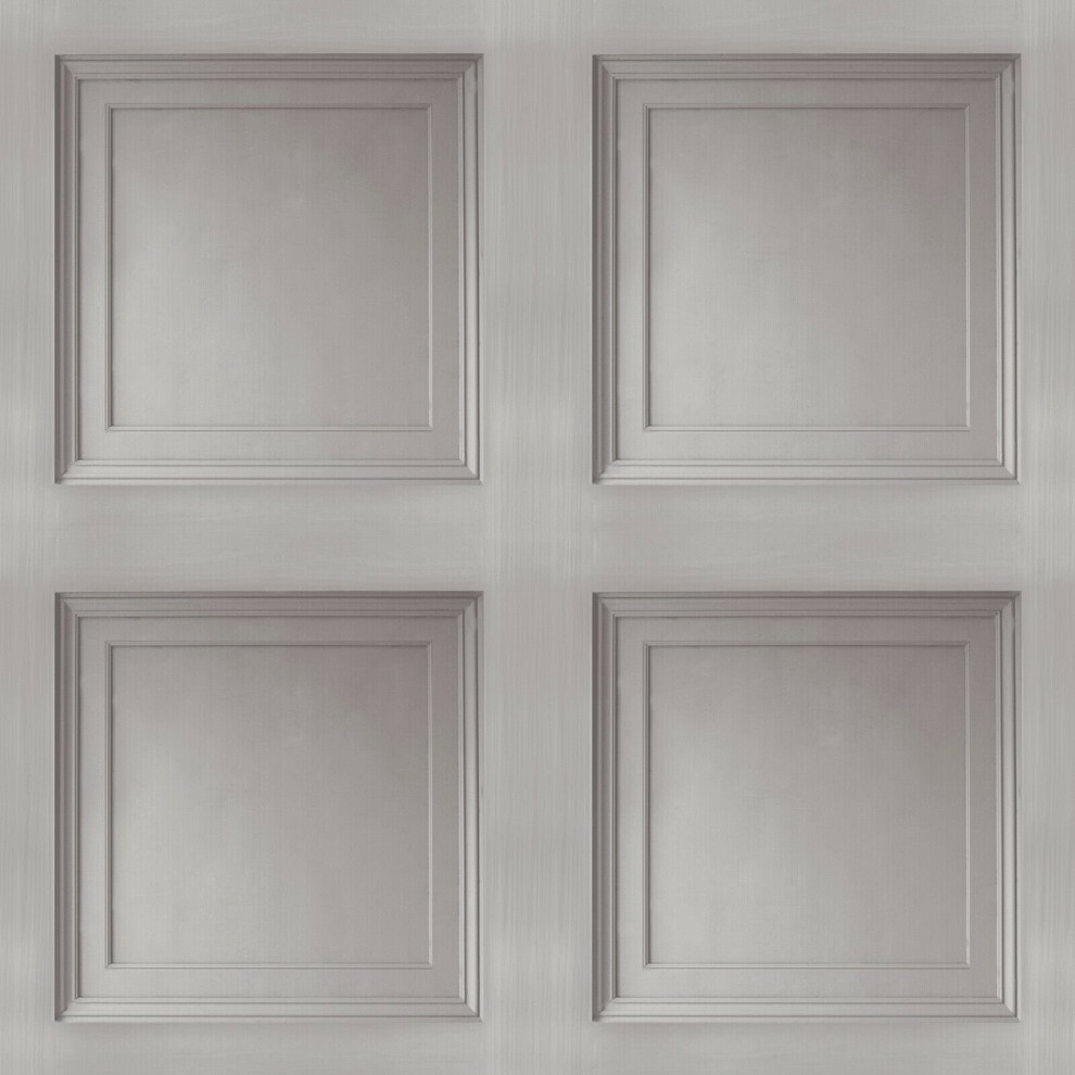 Grey Wooden Panel 3D Effect Realistic Square Panelling Flat Wallpaper 5060729370476
