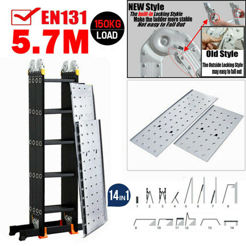 5.7M Multi-Purpose Folding Aluminium Telescopic Ladder with Platform 1