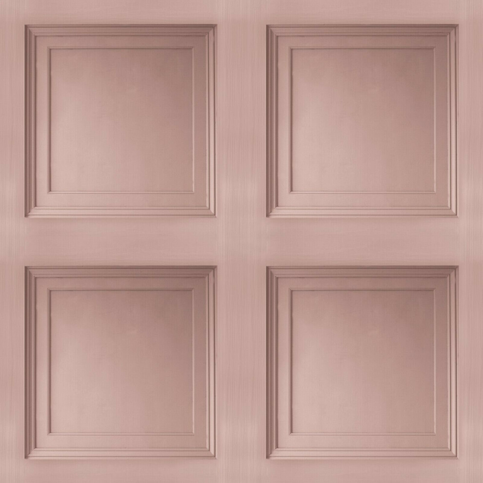 Blush Pink Wooden Panel 3D Effect Realistic Square Panelling Wallpaper