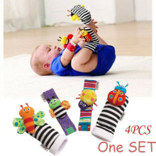 4Pcs Lamaze Baby Infant Foot Socks Rattles Wrist Rattles Multicolor