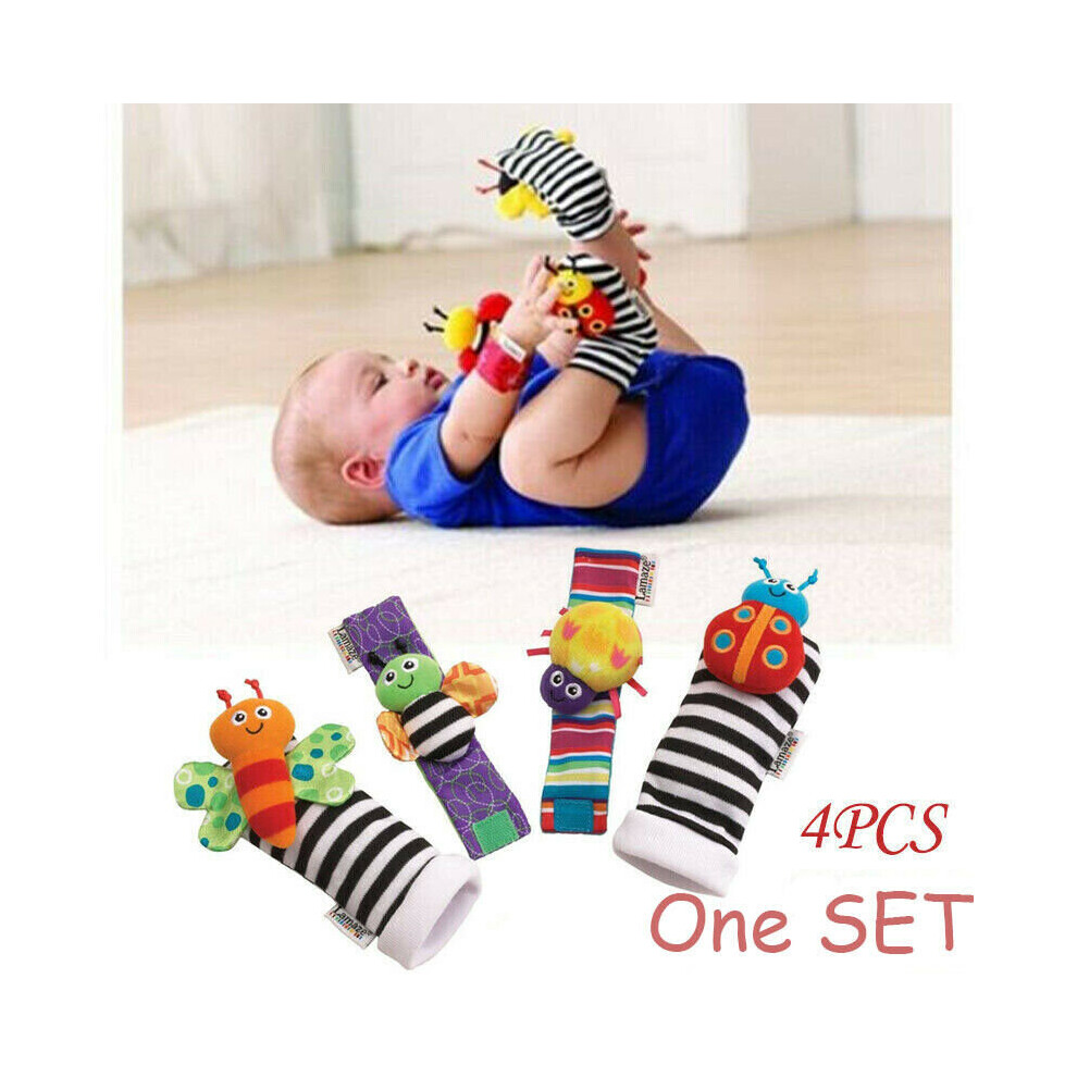 4Pcs Lamaze Baby Infant Foot Socks Rattles Wrist Rattles Multicolor