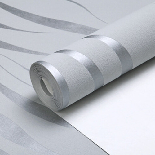 Living And Home Modern Silver 3D Wave Stripe Non Woven Embossed Wallpaper Roll 2