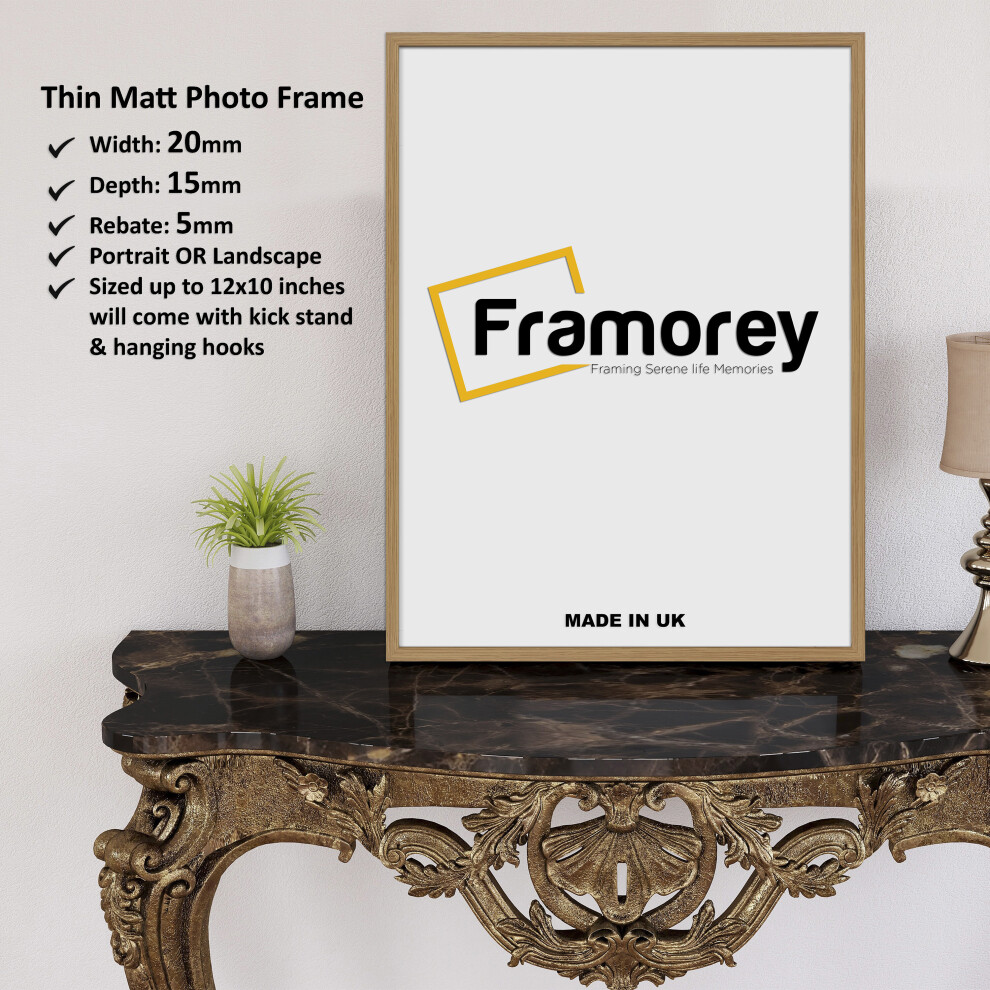 (18x12 Inch) Thin Matt Oak Picture Frame / Wall Art Frames / Flat Wooden Effect Poster Frame