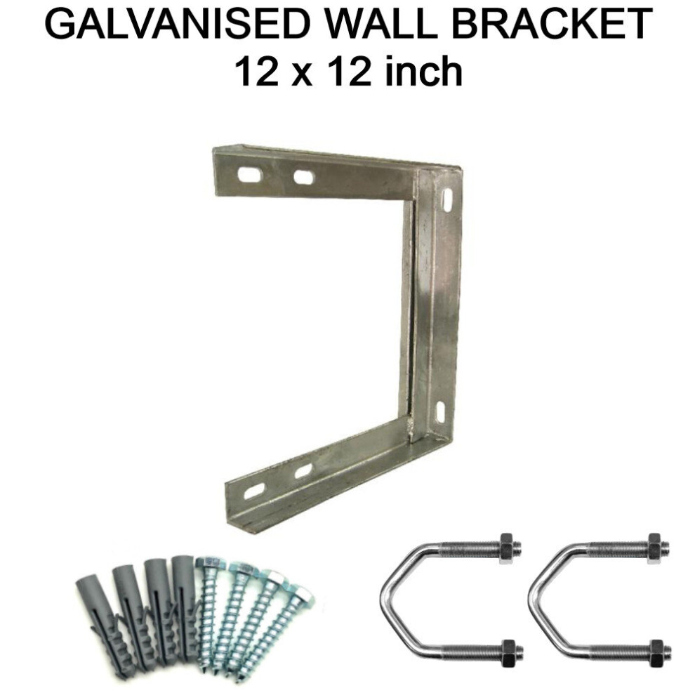 12" X 12 Inch Galvanised Tv Aerial Wall Mount Bracket & Fixing Kit For Pole Mast 3713804102357