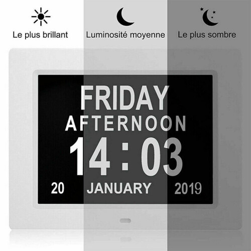 (White) Dementia Clock Calendar Day Date Clock 8 Inch Gift 2