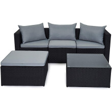(Black, Without Cover) EVRE Malaga Outdoor Rattan Furniture Set+ Cushions