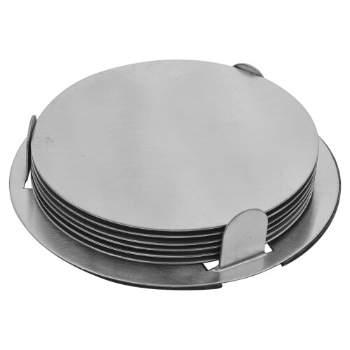 URBN Living (Nickel Silver) 7 Pcs 9cm Round Circle Brush Metal Drinks Coaster