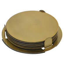 (Brass Gold) 7 Pcs 9cm Round Circle Brush Metal Drinks Coaster