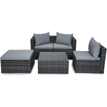 (Grey, Without Cover) EVRE Malaga Outdoor Rattan Furniture Set+ Cushions