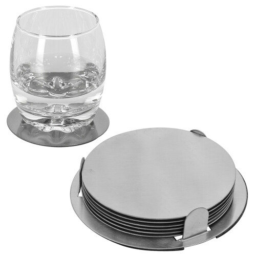 URBN Living (Nickel Silver) 7 Pcs 9cm Round Circle Brush Metal Drinks Coaster 1