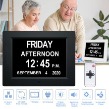 (Black) Dementia Clock Calendar Day Date Clock 8 Inch Gift