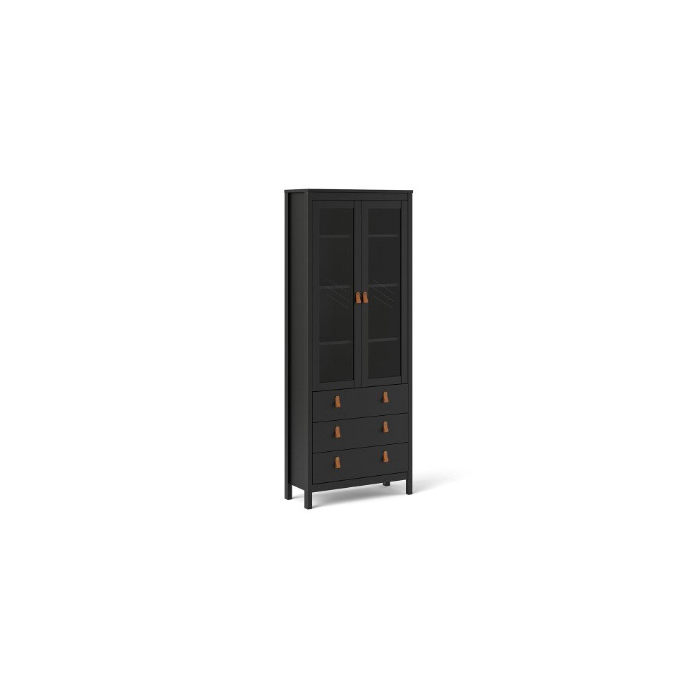 (Barcelona China cabinet 2 doors w/glass + 3 drawers in Matt Black) Barcelona China cabinet 2 doors w/glass + 3 drawers in Matt Black, White