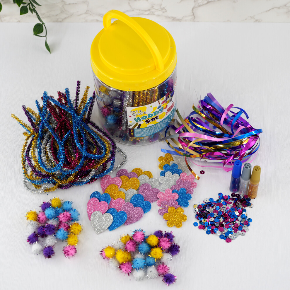 The Magic Toy Shop Childrens Craft Kits Mega Art Craft Jar Art Set Pom Poms Beads Pipe Cleaners Foam Glitter Hearts Glue