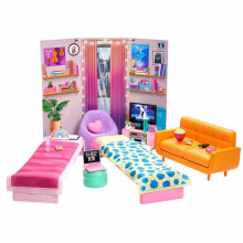 Coffret de jeu Barbie Big City Big Dreams, meubles et accessoires pour dortoir, comprenant 2 lits, un canap   , un pouf et plus encore