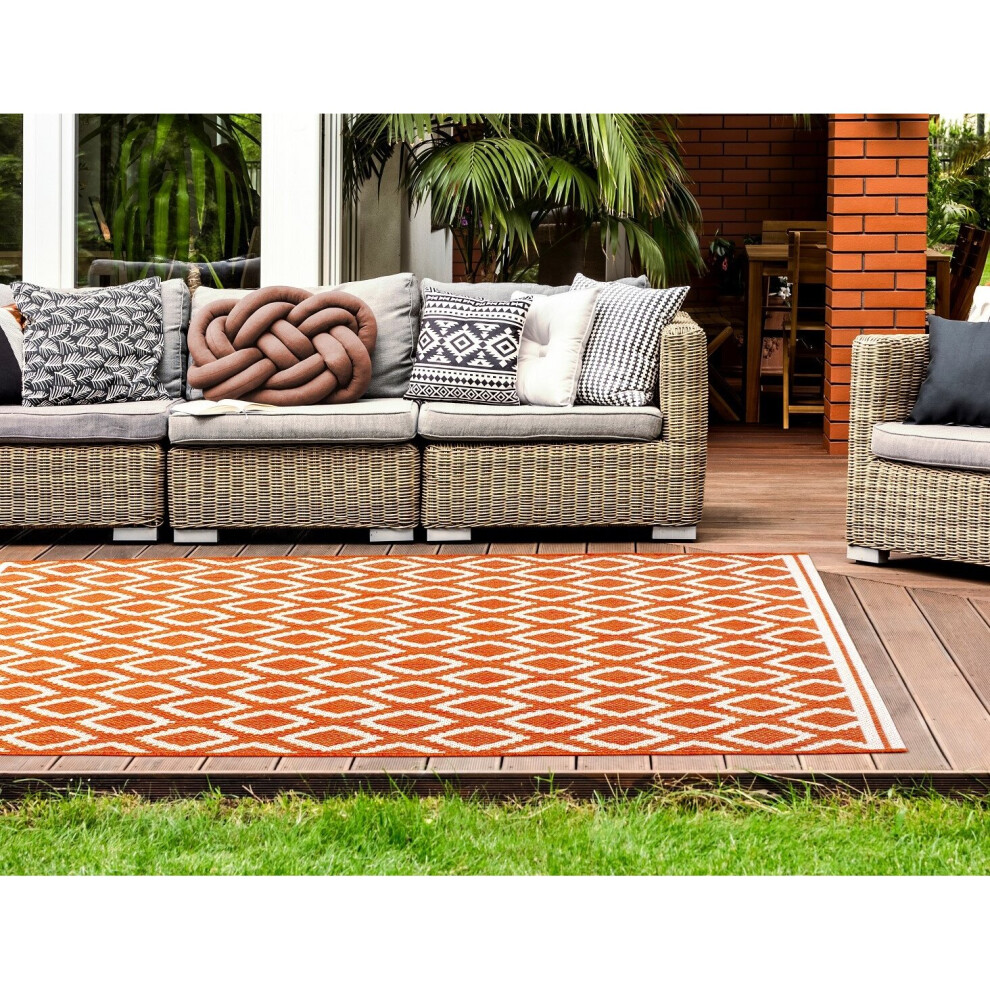 (Terracotta, 150x230 cm (4'x11''x7'7'')) Terrace Diamond Outdoor Indoor Flatweave Rug