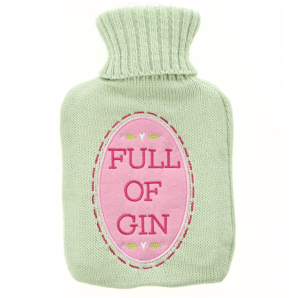 Widdop And Co. Love Life Full Of Gin Rubber Hot Water Bottle With Knitted Cover Green
