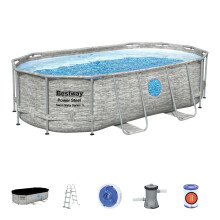 Bestway Power Steel Swim Vista Oval Swimming Pool Set, 16' x 10' x 42"