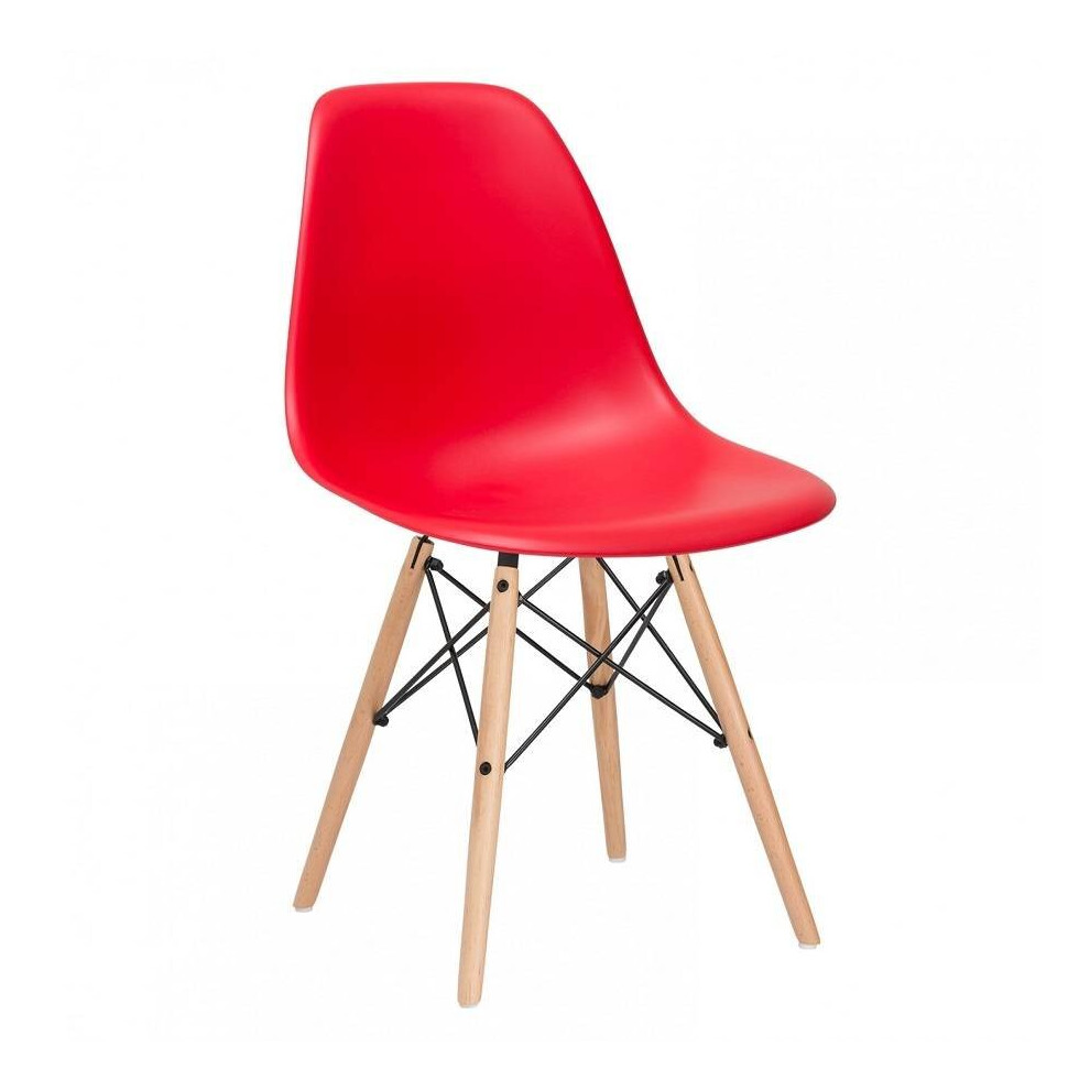 (Red) DS Modern Design Retro Plastic Chair With Wooden Leg