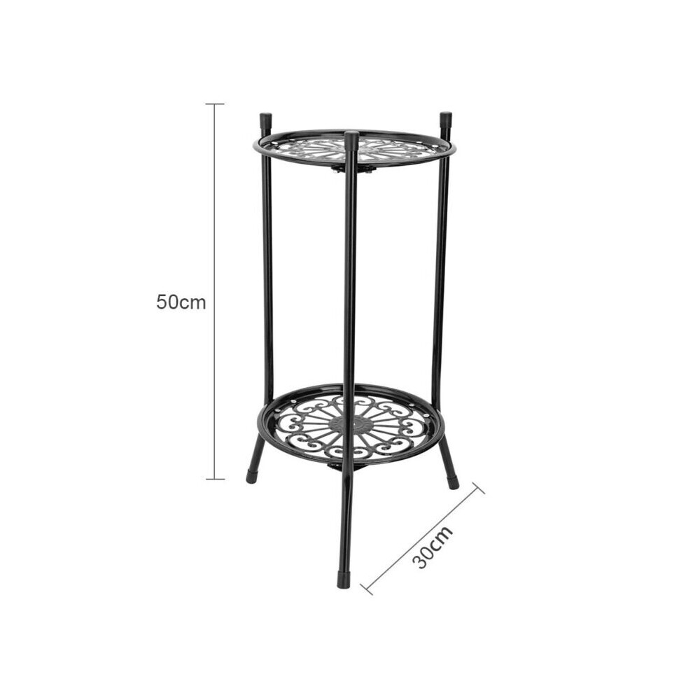 (Black) 2 Tier Metal Plant Flower Pot Holder Stand Rack Black