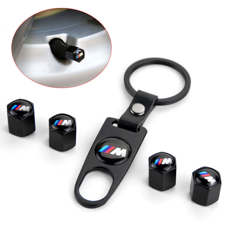 For BMW 4PCS Chrome Car Tyre Air Dust Valve Stem Cap With Keyrchain