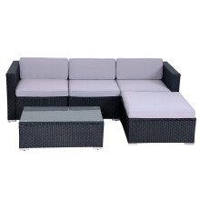 (Black, With Cover) EVRE California 4 seater Rattan Outdoor Garden Set